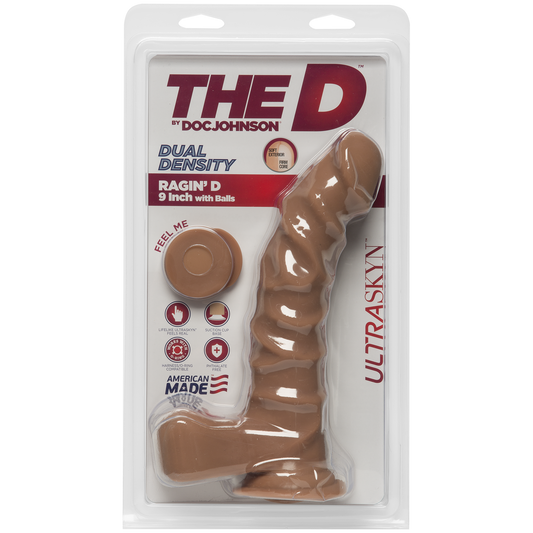 Фалоімітатор Doc Johnson The D - Ragin D - 9 Inch With Balls - ULTRASKYN - Caramel, діаметр 5,1 см