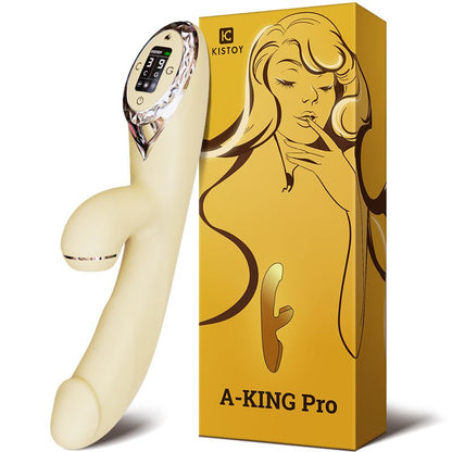 Вакуумний вібратор-кролик з підігрівом KISSTOY A-King Pro Yellow, з LED-екраном