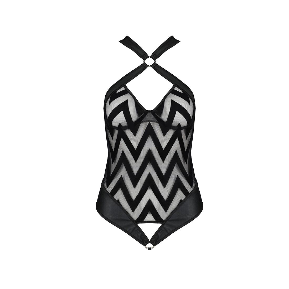 Сітчастий боді з халтером та ритмічним малюнком Passion Hima Body L/XL, black