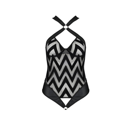 Сітчастий боді з халтером та ритмічним малюнком Passion Hima Body L/XL, black