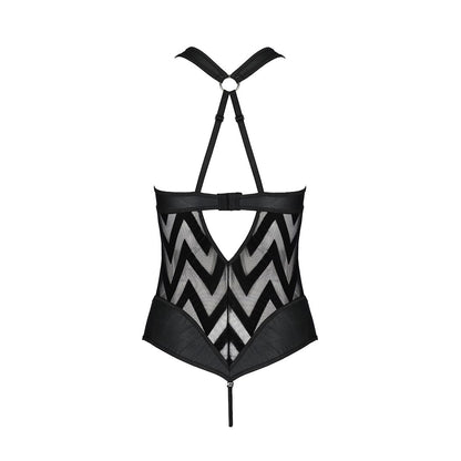 Сітчастий боді з халтером та ритмічним малюнком Passion Hima Body L/XL, black