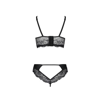 Комплект з еко-шкіри та мережива Passion LOONA SET XXL/XXXL, black, бра і трусики