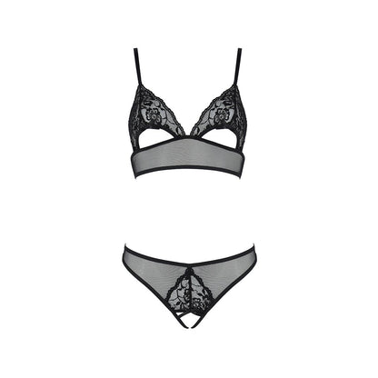 Комплект із бралету з ажурним ліфом та відкритими трусиками Passion CHRISTA SET Open Bra L/XL black