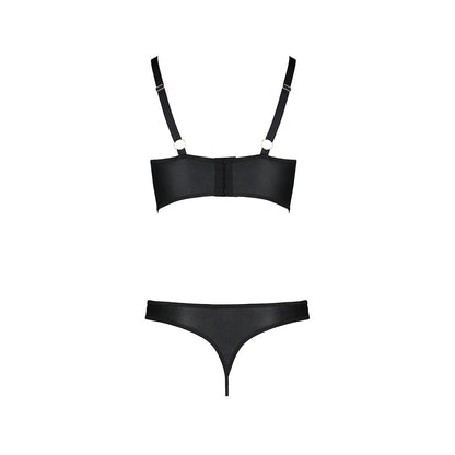Комплект з екошкіри з люверсами та ремінцями Passion MALWIA BIKINI XXL/XXXL, black, бра та трусики