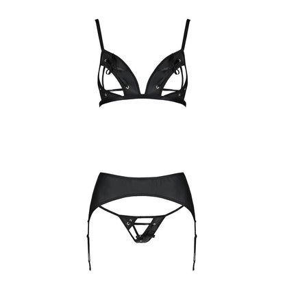 Комплект з екошкіри Passion MILEY SET XXL/XXXL, black, трусики, бюстгальтер, пояс для панчіх