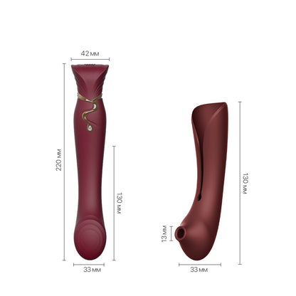 Смартвібратор 3в1 Zalo — Queen Set Wine Red, пульсівна перлина та вакуум, кристал Swarovski