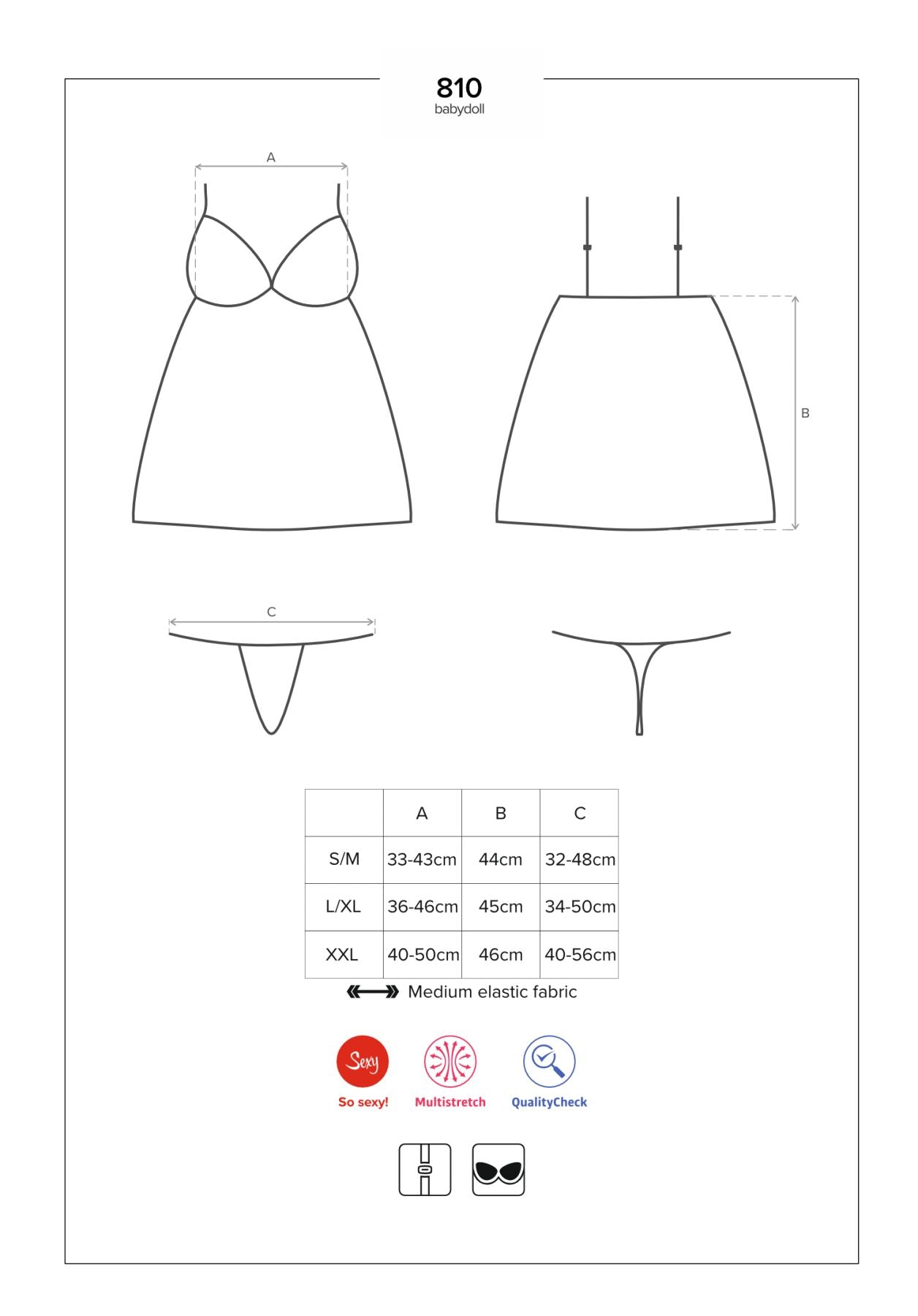 (SALE) Сатиновий пеньюар із мереживом Obsessive 810-BAB-1 babydoll & thong S/M