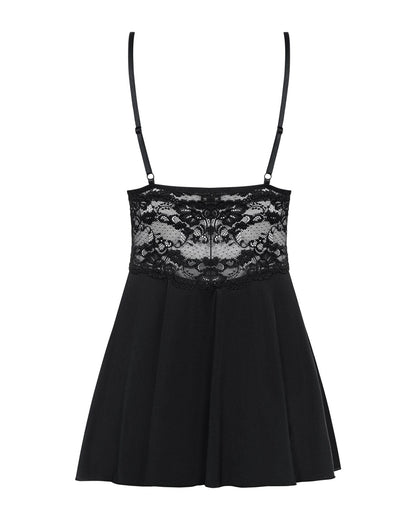 (SALE) Сатиновий пеньюар із мереживом Obsessive 810-BAB-1 babydoll & thong S/M