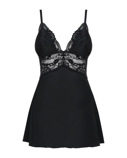 (SALE) Сатиновий пеньюар із мереживом Obsessive 810-BAB-1 babydoll & thong S/M
