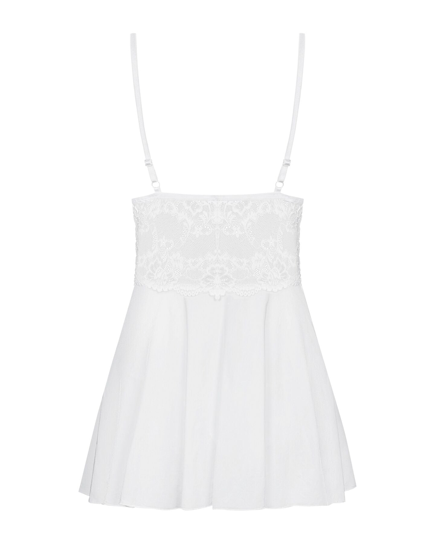 Сатиновий пеньюар з мереживом Obsessive 810-BAB-2 babydoll & thong L/XL, білий, пеньюар, танга