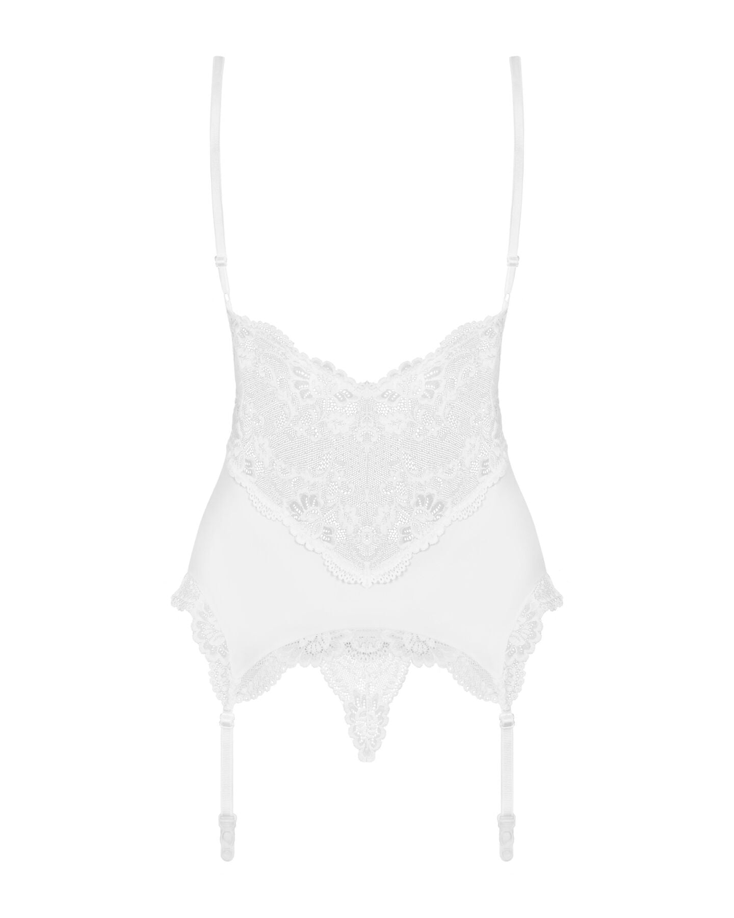 Сатиновий мереживний корсет Obsessive 810-COR-2 babydoll & thong L/XL, білий, корсет, танга