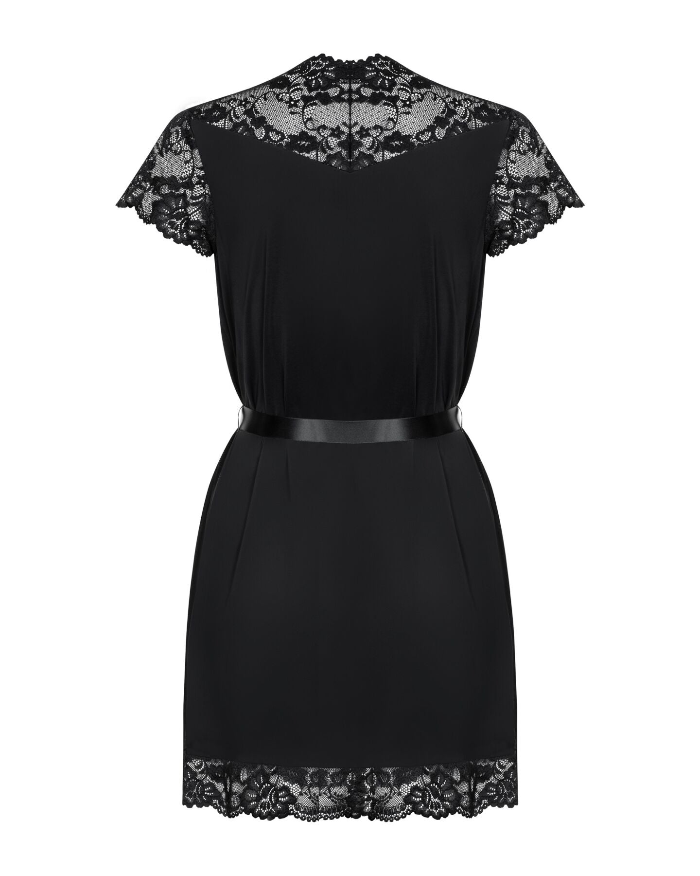 Сатиновий відкритий пеньюар на поясі Obsessive 810-PEI–1 peignoir black S/M, чорний