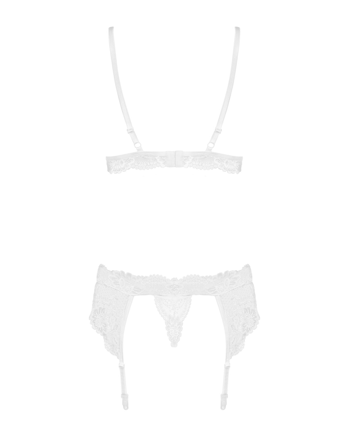 Мереживний комплект білизни Obsessive 810-SEG-2 S/M White, бюстгальтер, стрінги, пояс для панчіх