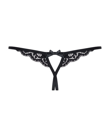 Мереживні танги з двома отворами Obsessive 831-THC-1 crotchless thong S/M, чорні, бантики