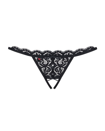 Мереживні танги з двома отворами Obsessive 831-THC-1 crotchless thongL/XL, чорні, бантики