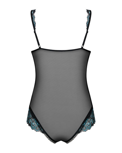 Сітчасте боді на кісточках Obsessive Amanta teddy L/XL, чорне, з доступом