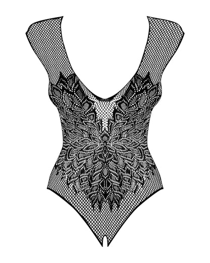 Бодістокінг із великої сітки з мереживом Obsessive B112 teddy S/M/L, чорний, з доступом