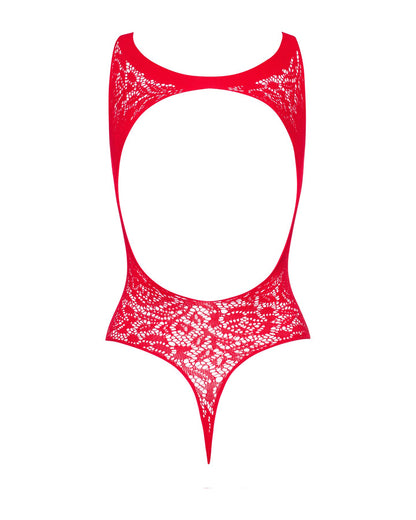 Ажурний бодістокінг із ефектом шнурівки Obsessive B120 teddy red S/M/L, червоний