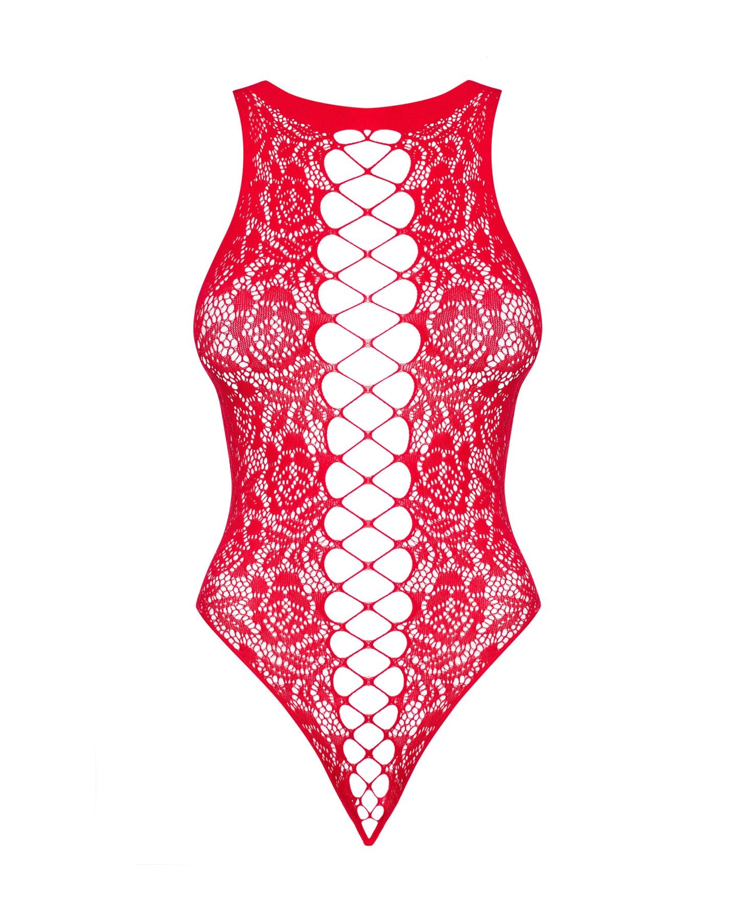 Ажурний бодістокінг із ефектом шнурівки Obsessive B120 teddy red S/M/L, червоний