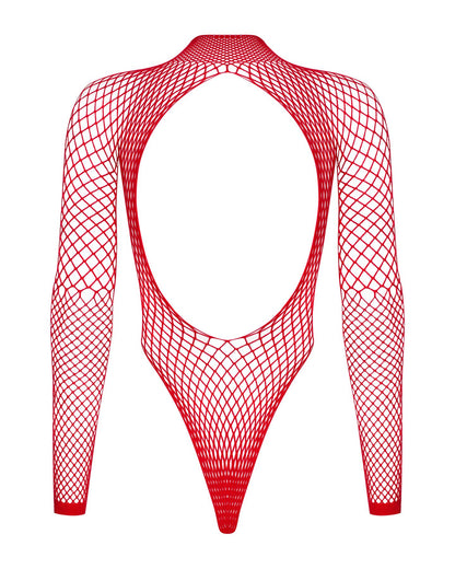 Сітчастий бодістокінг із довгим рукавом Obsessive B126 teddy red S/M/L, червоний