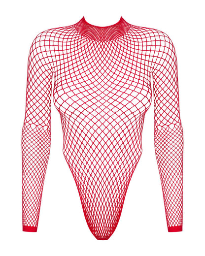 Сітчастий бодістокінг із довгим рукавом Obsessive B126 teddy red XL/XXL, червоний