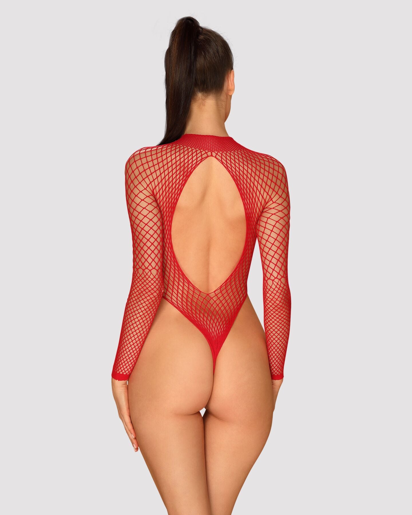 Сітчастий бодістокінг із довгим рукавом Obsessive B126 teddy red XL/XXL, червоний