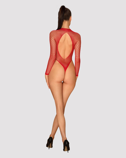 Сітчастий бодістокінг із довгим рукавом Obsessive B126 teddy red XL/XXL, червоний