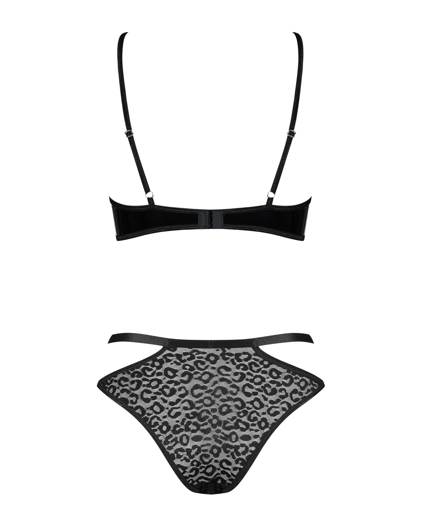 Еротичний комплект під латекс зі стрепами Obsessive Bagirela 2-pcs set L/XL, чорний, під леопард, бю