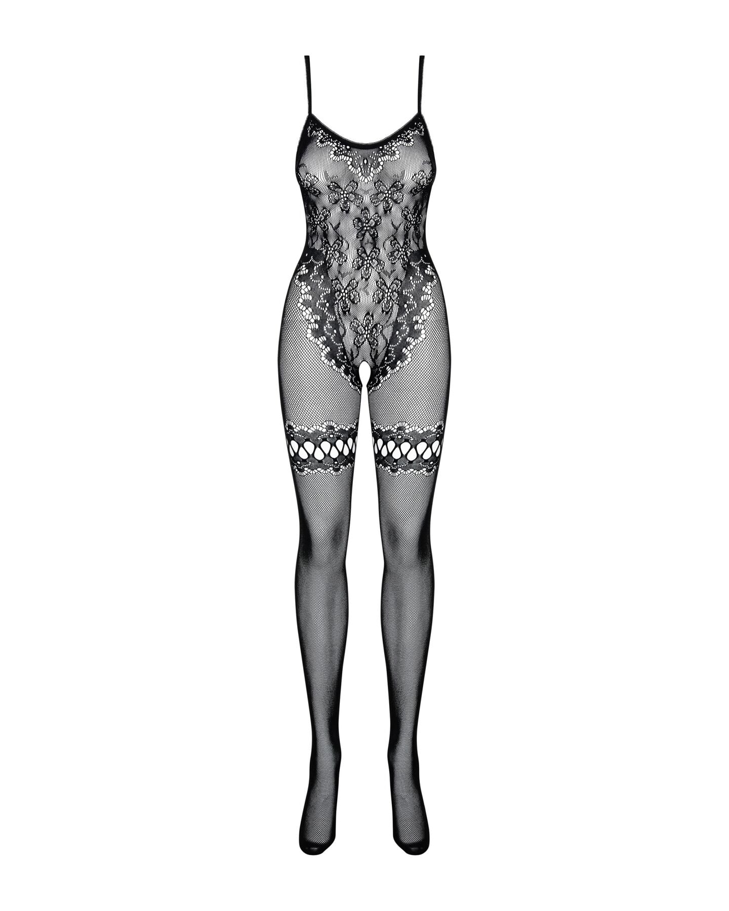 (SALE) Бодістокінг Obsessive Bodystocking F213 S/M/L, імітація мереживного боді та резинки для панчіх