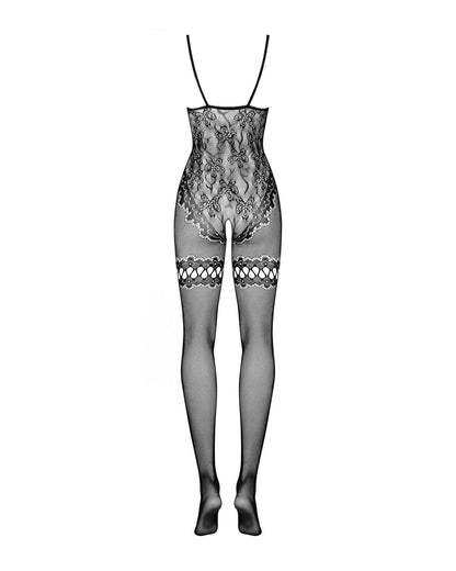 (SALE) Бодістокінг Obsessive Bodystocking F213 S/M/L, імітація мереживного боді та резинки для панчіх