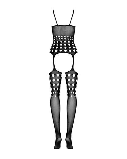 (SALE) Бодістокінг Obsessive Bodystocking G310 S/M/L, топ, панчохи, підв’язки, круглі вирізи