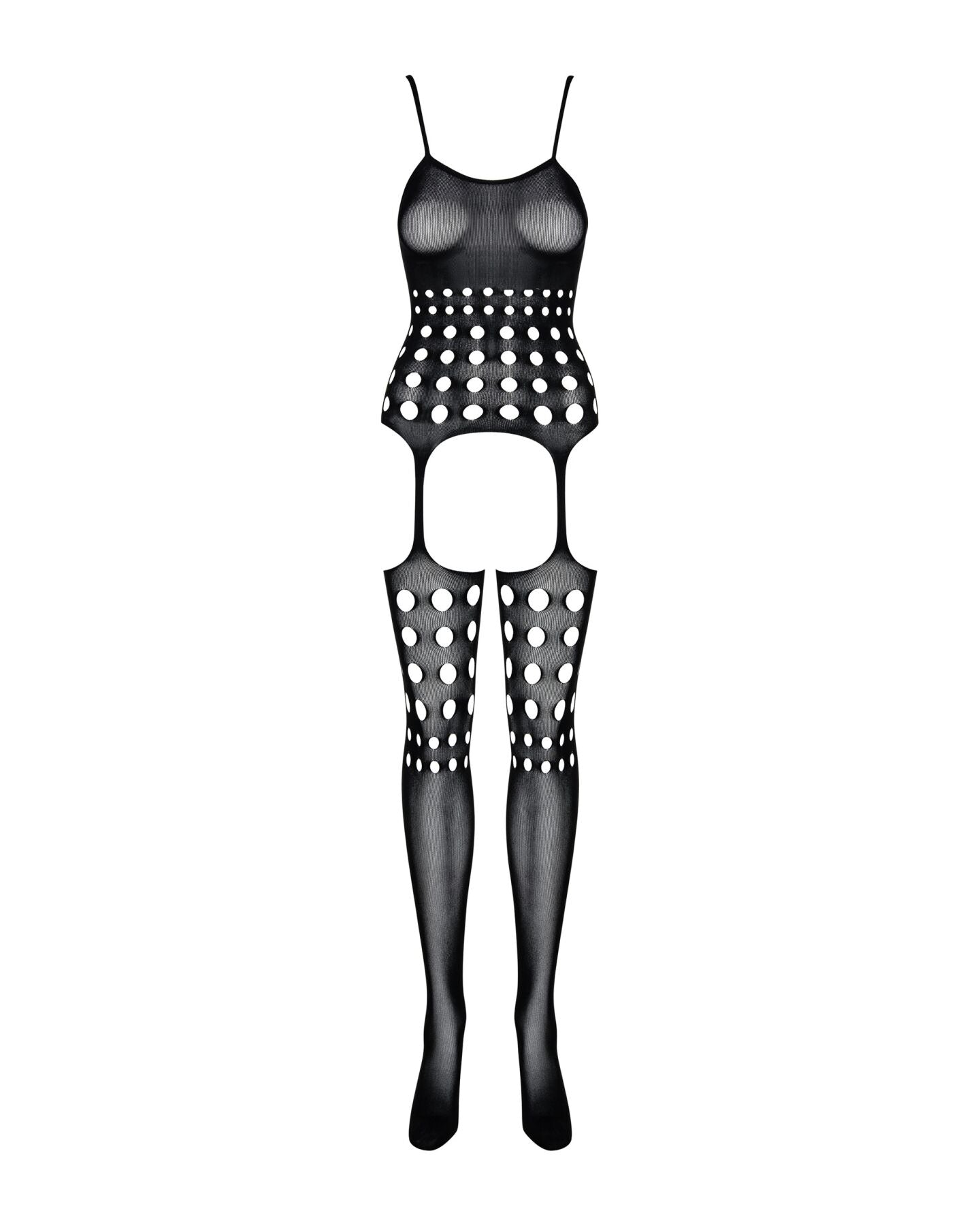 (SALE) Бодістокінг Obsessive Bodystocking G310 S/M/L, топ, панчохи, підв’язки, круглі вирізи