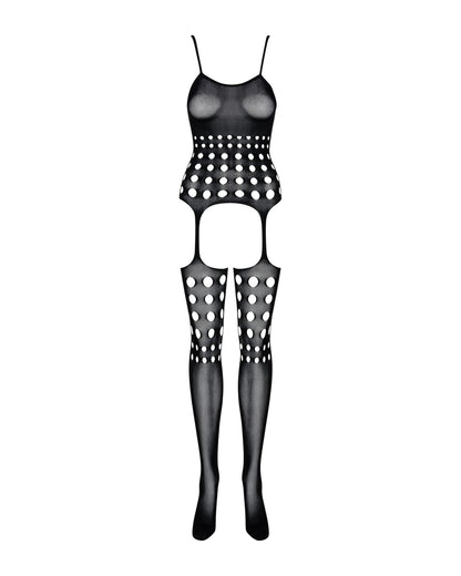 (SALE) Бодістокінг Obsessive Bodystocking G310 S/M/L, топ, панчохи, підв’язки, круглі вирізи