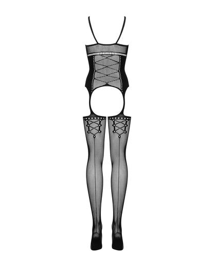 Бодістокінг Obsessive Bodystocking G314 S/M/L, імітація корсета та корсетної шнурівки