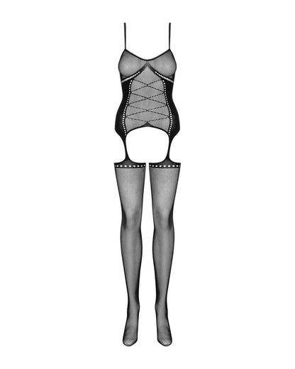 Бодістокінг Obsessive Bodystocking G314 S/M/L, імітація корсета та корсетної шнурівки