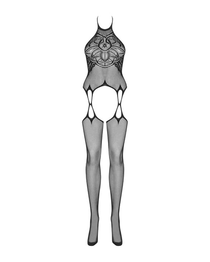 Бодістокінг Obsessive Bodystocking G316 S/M/L, квітковий декор, схрещені підв’язки