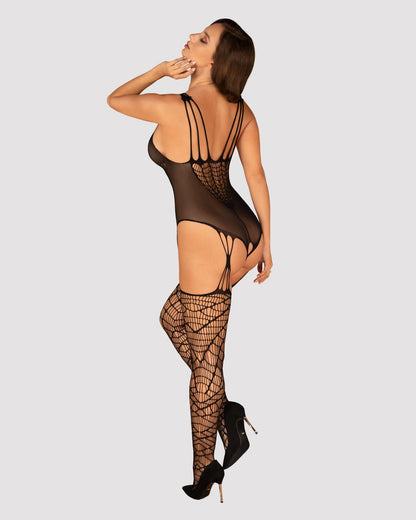 (SALE) Ажурний бодістокінг під павутину Obsessive Bodystocking G325 black S/M/L, чорний, комбінезон, імітац