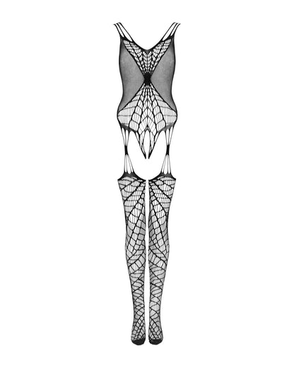 (SALE) Ажурний бодістокінг під павутину Obsessive Bodystocking G325 black S/M/L, чорний, комбінезон, імітац