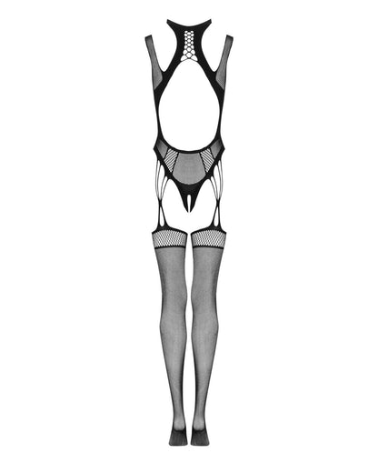 (SALE) Ажурний бодістокінг з отворами Obsessive Bodystocking G327 black S/M/L, чорний, комбінезон, з доступ