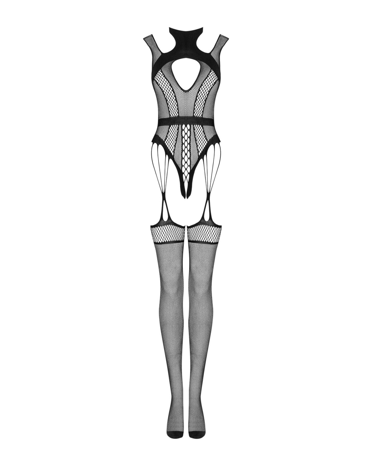 (SALE) Ажурний бодістокінг з отворами Obsessive Bodystocking G327 black S/M/L, чорний, комбінезон, з доступ