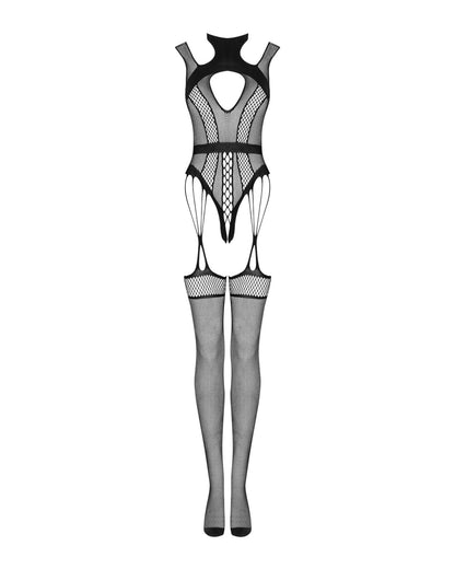 (SALE) Ажурний бодістокінг з отворами Obsessive Bodystocking G327 black S/M/L, чорний, комбінезон, з доступ