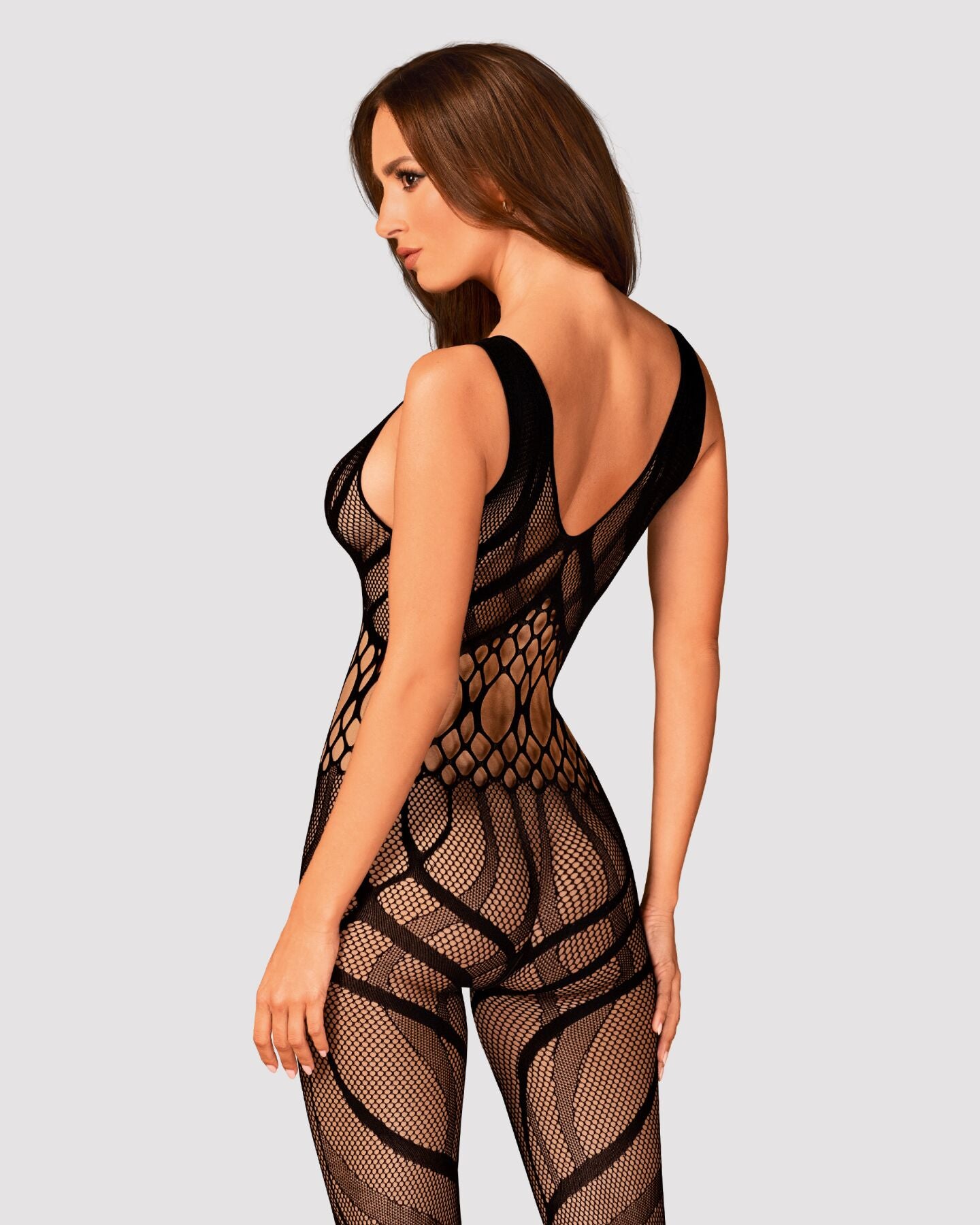 Сітчастий бодістокінг з вирізами та малюнком Obsessive Bodystocking G328 S/M/L, чорний, комбінезон