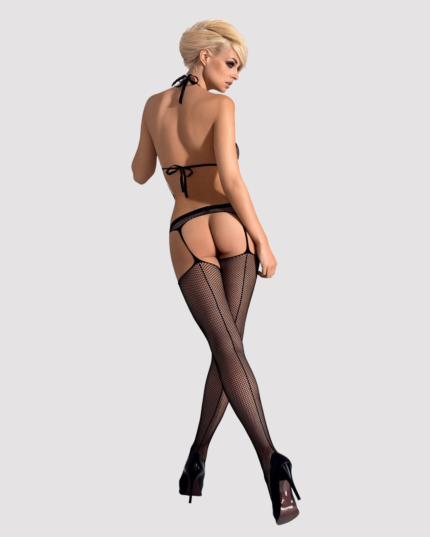 (SALE) Сітчастий бодістокінг з імітацією топа, пояса та панчохи Obsessive Bodystocking N108 S/M/L, чорний,
