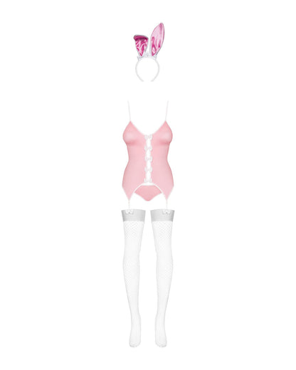 Еротичний костюм зайчика Obsessive Bunny suit 4 pcs costume pink L/XL, рожевий, топ з підв’язками, т