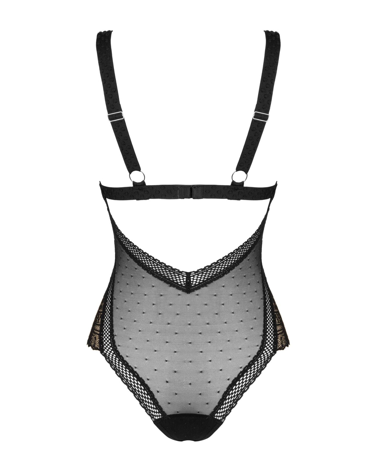 Мереживне боді з декольте Obsessive Estiqua teddy M/L, чорне, широкі лямки
