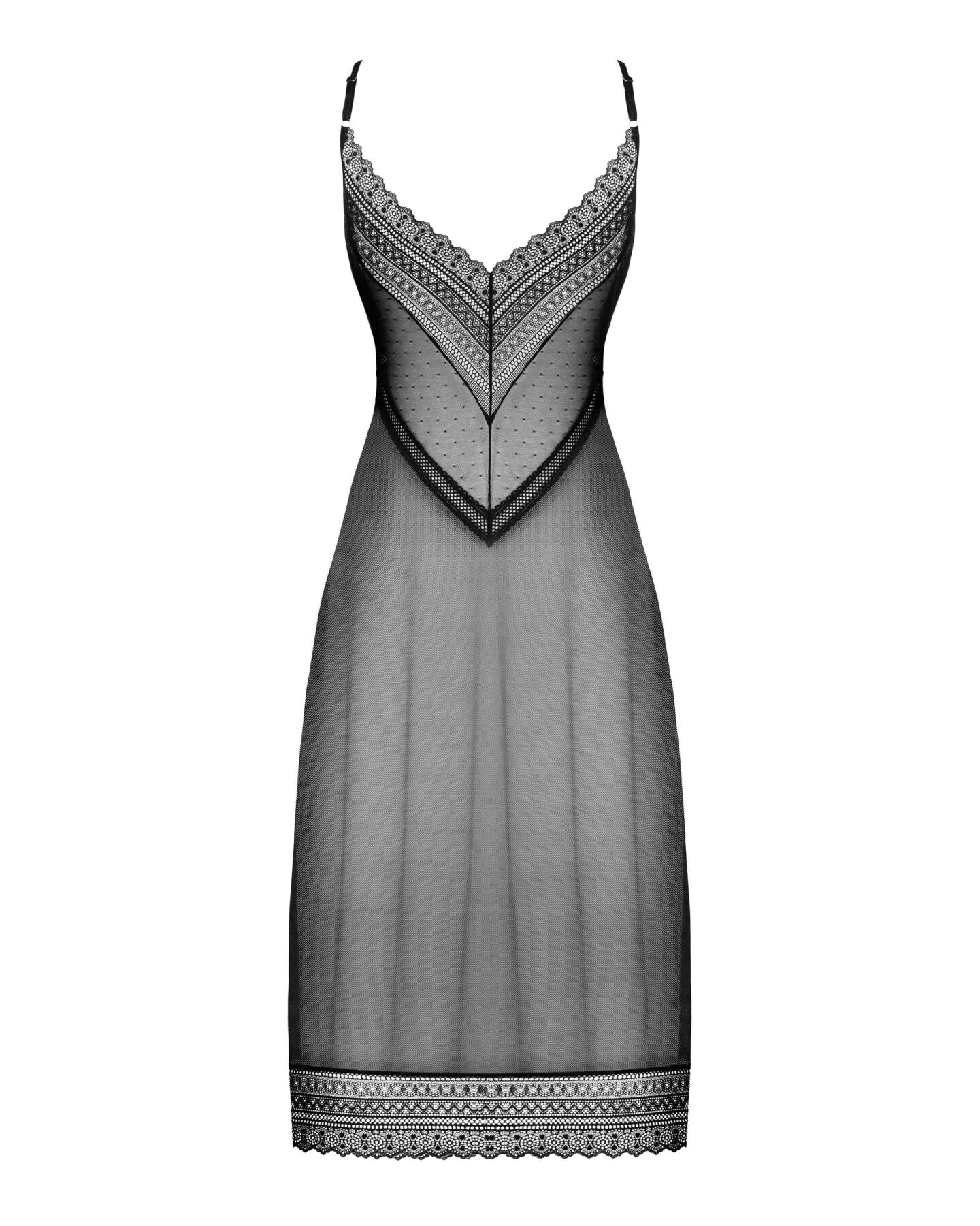 Напівпрозора довга сорочка Obsessive Estiqua chemise M/L, чорний, асиметричний крій