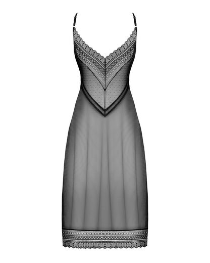 Напівпрозора довга сорочка Obsessive Estiqua chemise XL/2XL, чорний, асиметричний крій