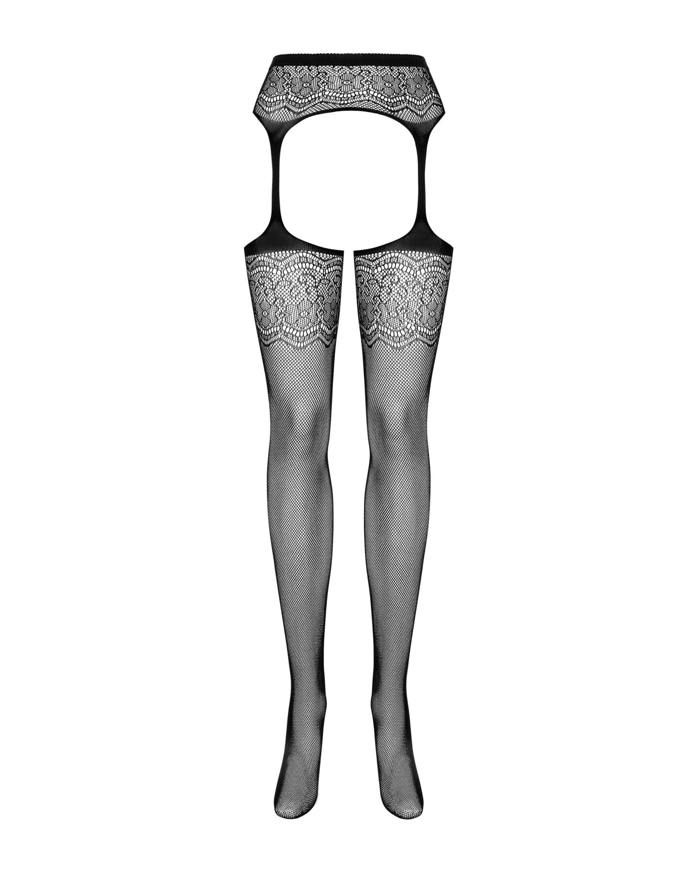 (SALE) Сітчасті панчохи-стокінги з квітковим малюнком Obsessive Garter stockings S207 S/M/L,чорні, імітація