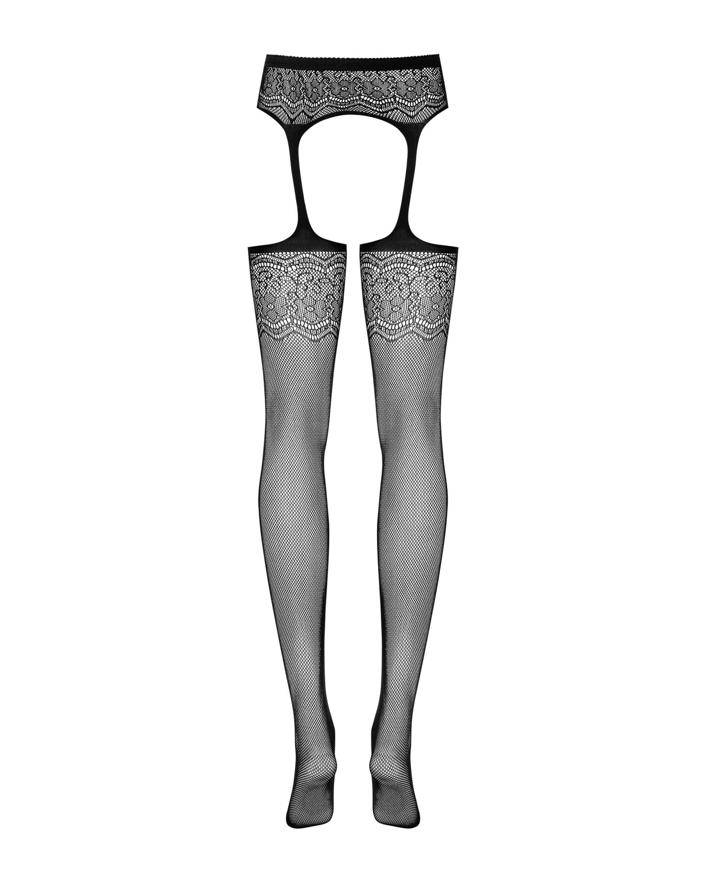 (SALE) Сітчасті панчохи-стокінги з квітковим малюнком Obsessive Garter stockings S207 S/M/L,чорні, імітація