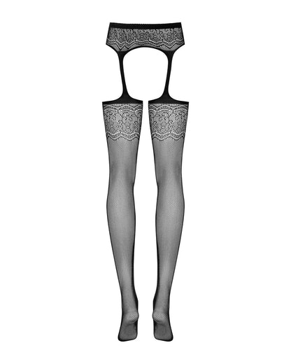 (SALE) Сітчасті панчохи-стокінги з квітковим малюнком Obsessive Garter stockings S207 S/M/L,чорні, імітація